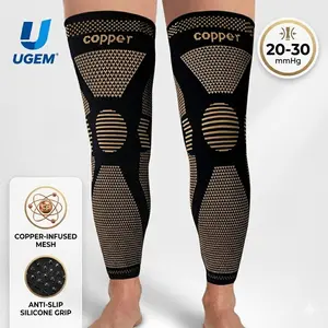 UGEM Copper Full Length Compression Sleeves - 20-30mmHg Support Socks for Circulation, Varicose Veins - Anti-Slipping Grip Healthcare Knee Booster Clothes for Summer Sports & Outdoor Protective Gear